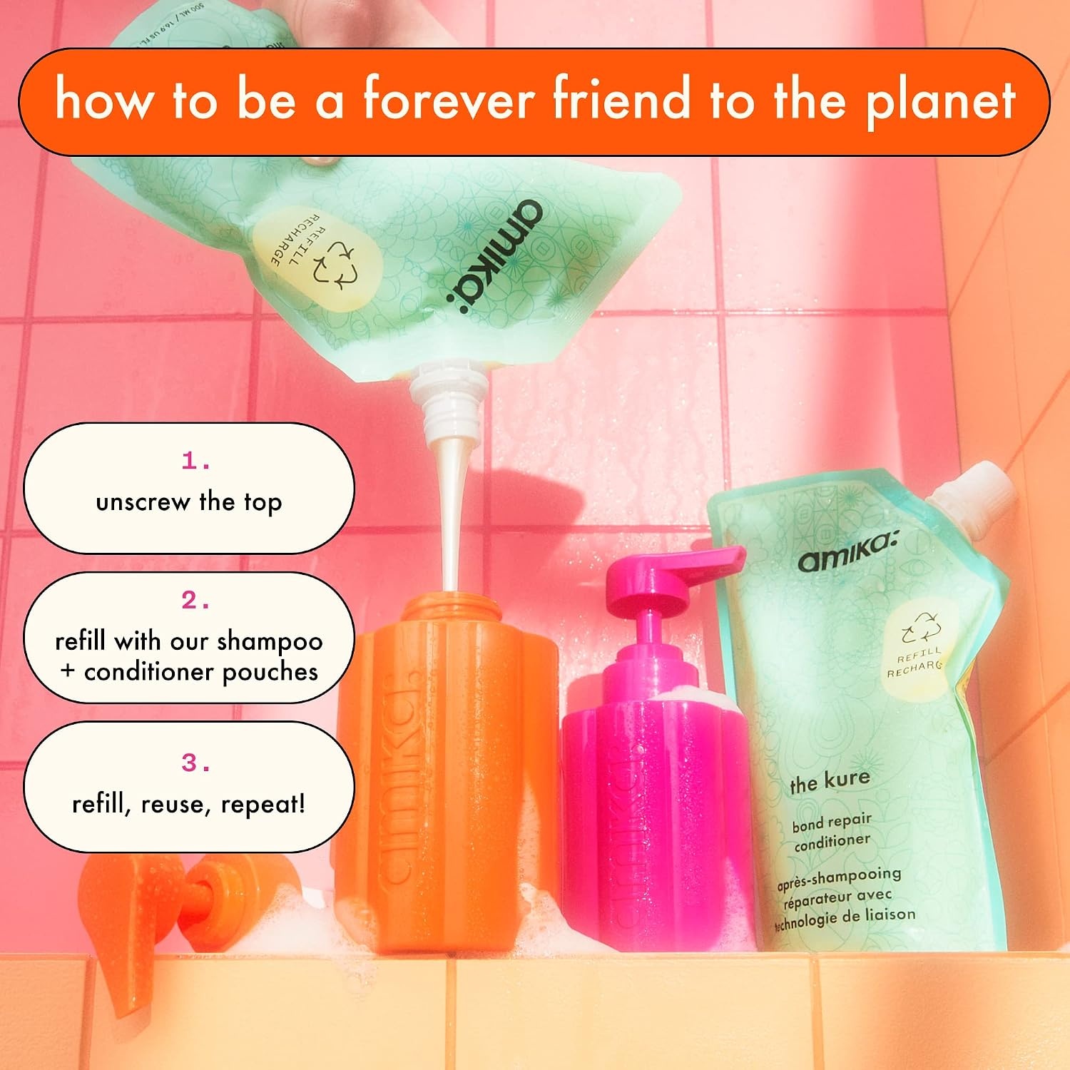 image:imageamika Forever Friend Tritan Refillable Bottlerefillable shampoo bottle