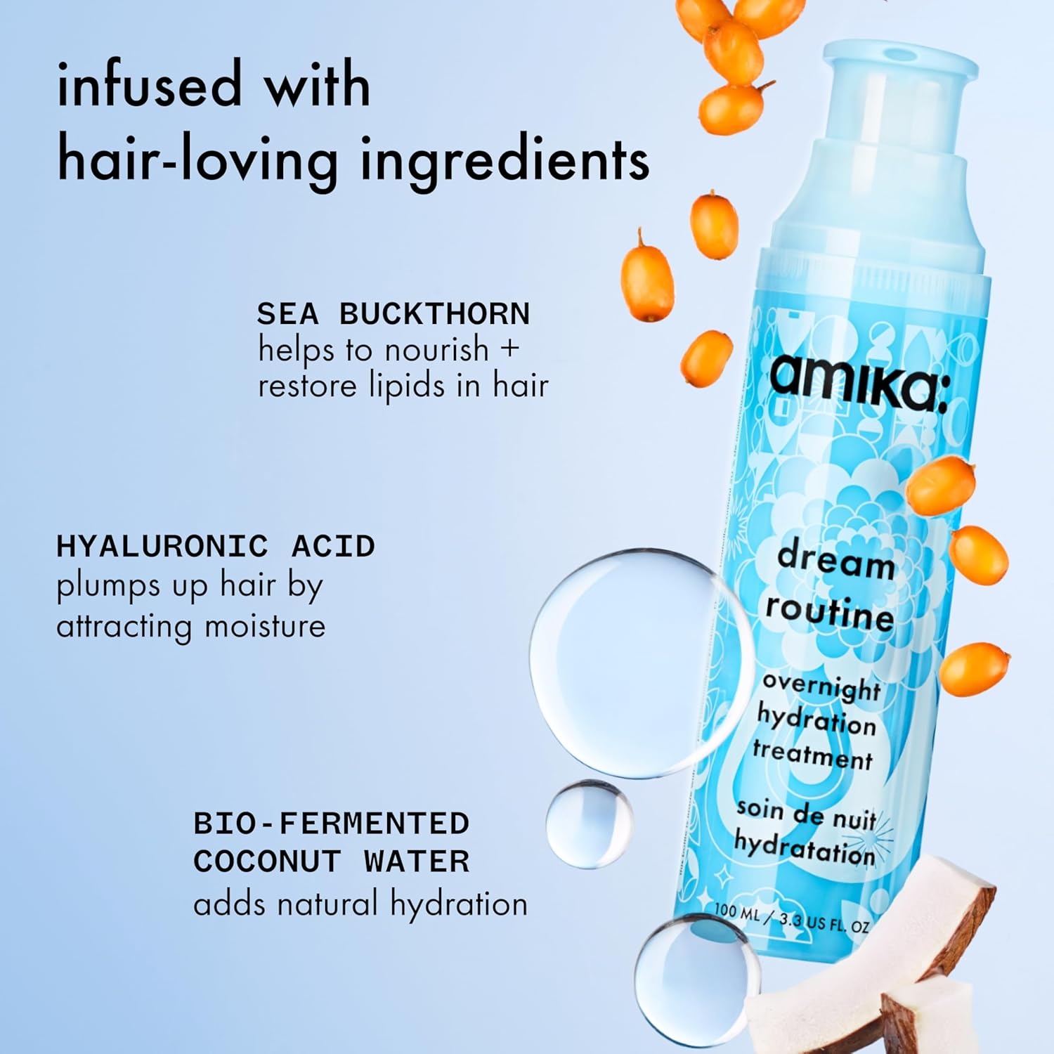 image:imageamika dream routine overnight hydrating hair mask no rinse leavein treatment for dry hair ultrahydrating with hyaluronic acid for longlasting moisture