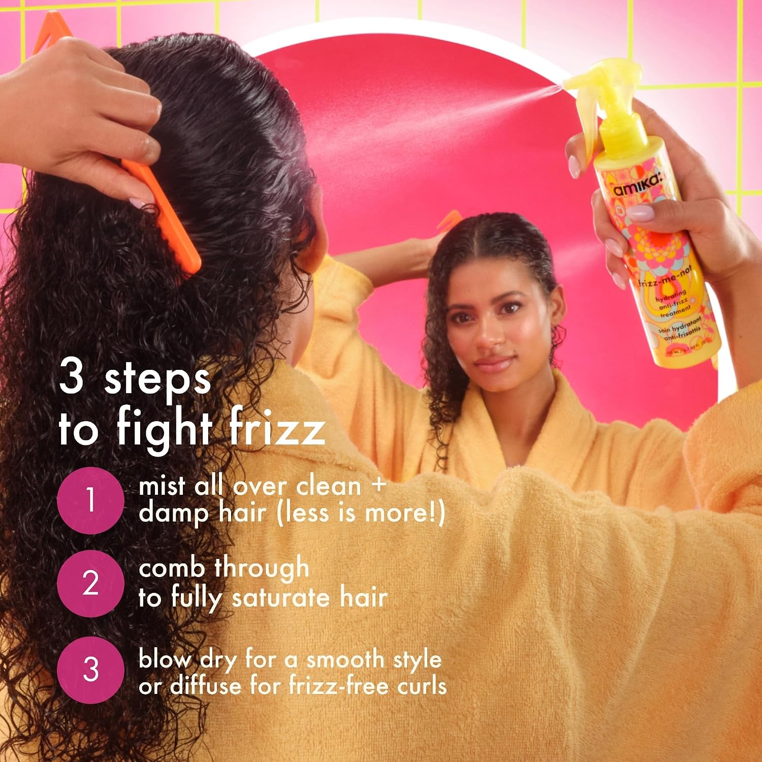 image:imageamika frizzmenot hydrating antifrizz treatment 60ml lightweight hydrating spray for medium to thick coarse hair types 2a4c humidity heat protection smooth frizz for up to 72 hours67 Fl Oz Pack of 1