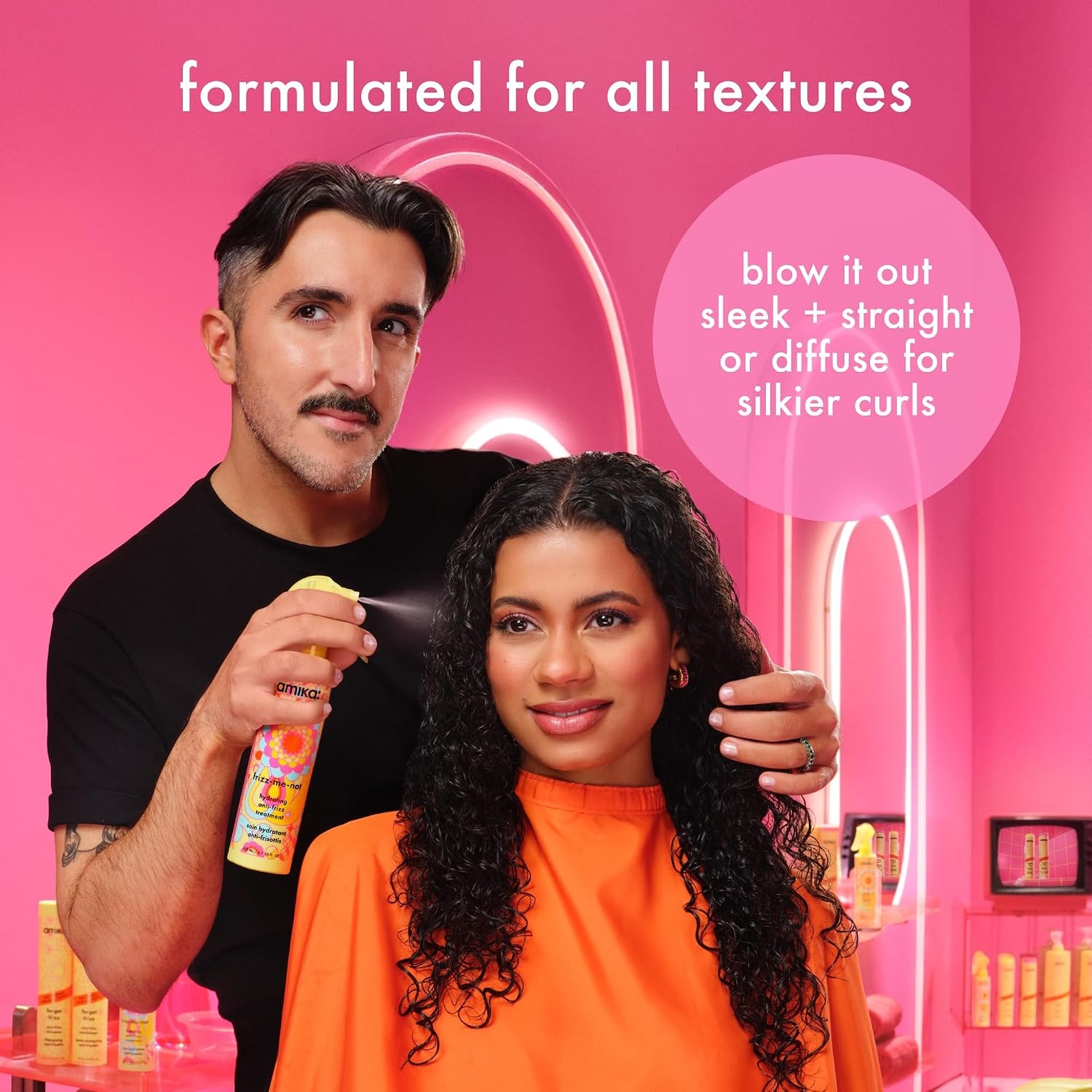 image:imageamika frizzmenot hydrating antifrizz treatment 60ml lightweight hydrating spray for medium to thick coarse hair types 2a4c humidity heat protection smooth frizz for up to 72 hours2 Fl Oz Pack of 1