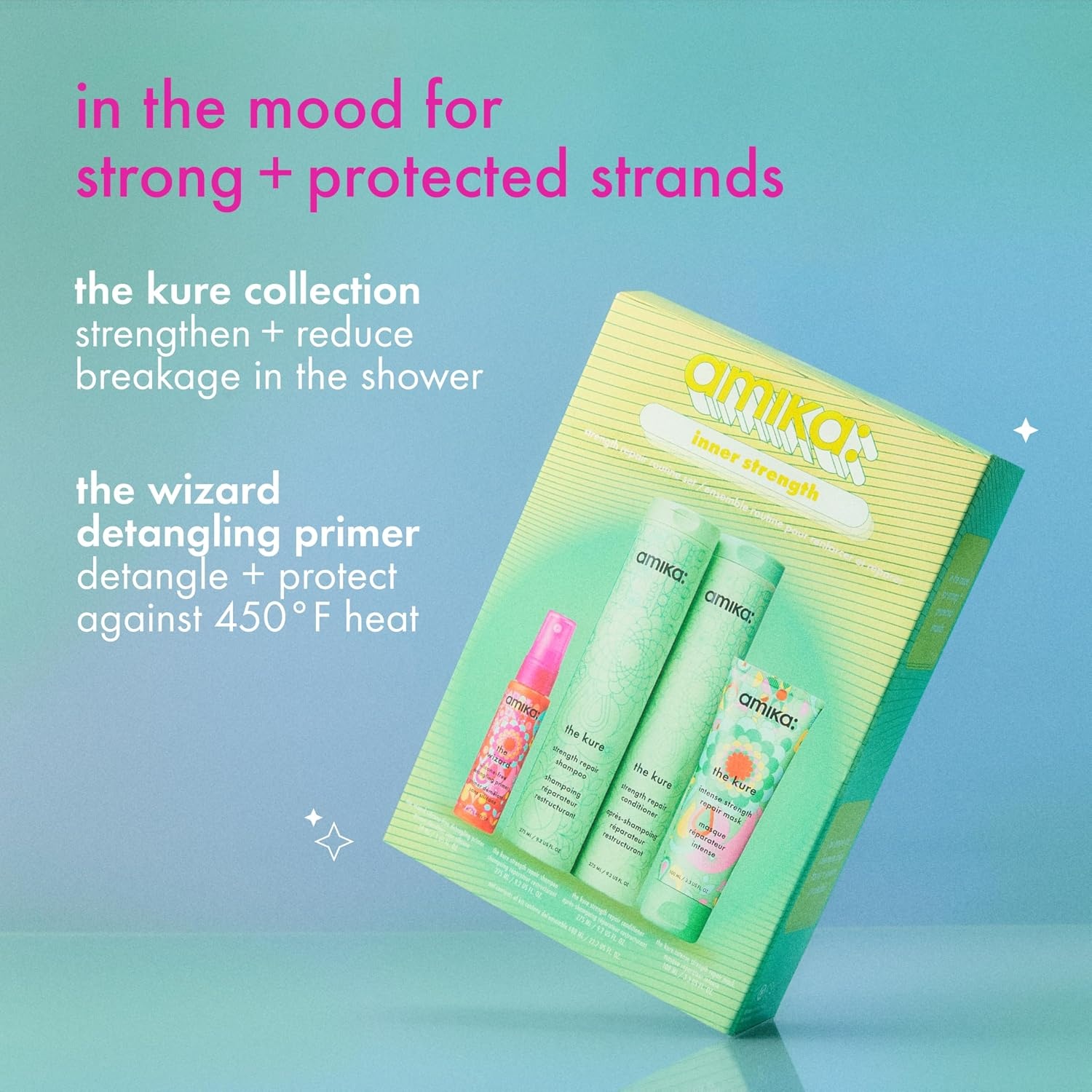 image:imageamika inner strength repair routine set gift set for dry damaged hair from bleach color chemical or heat use