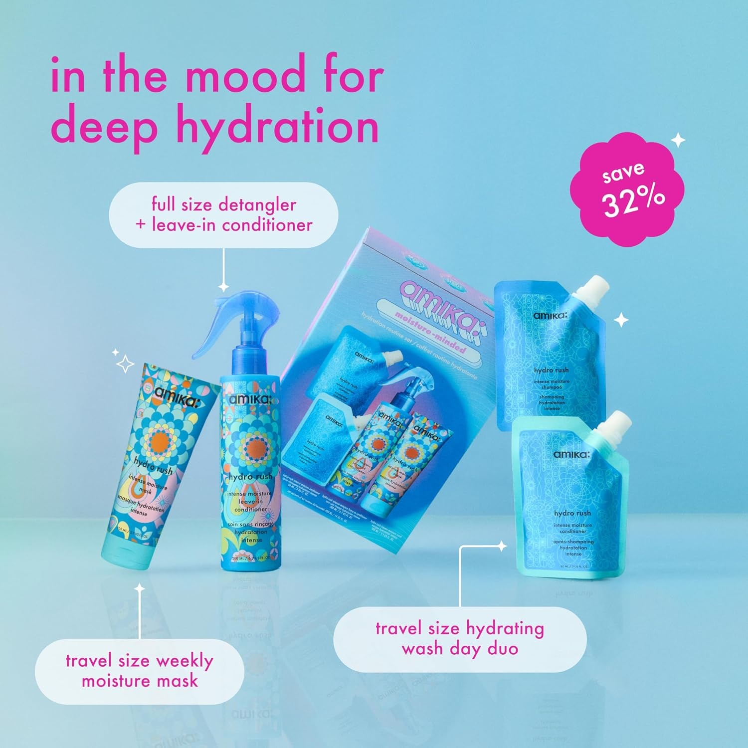 image:imageamika moistureminded hydration routine set gift set for dry hair TSA travel approved