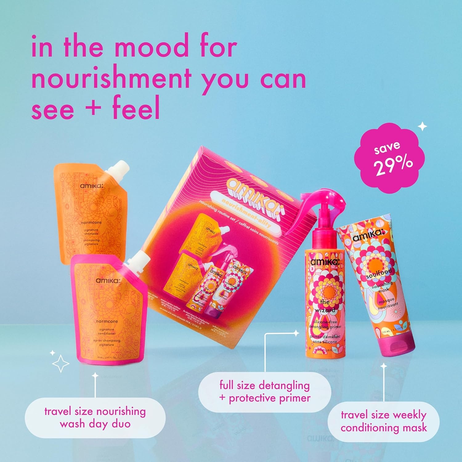 image:imageamika nourishmentality nourishing routine set gift set for soft hair TSA travel approved