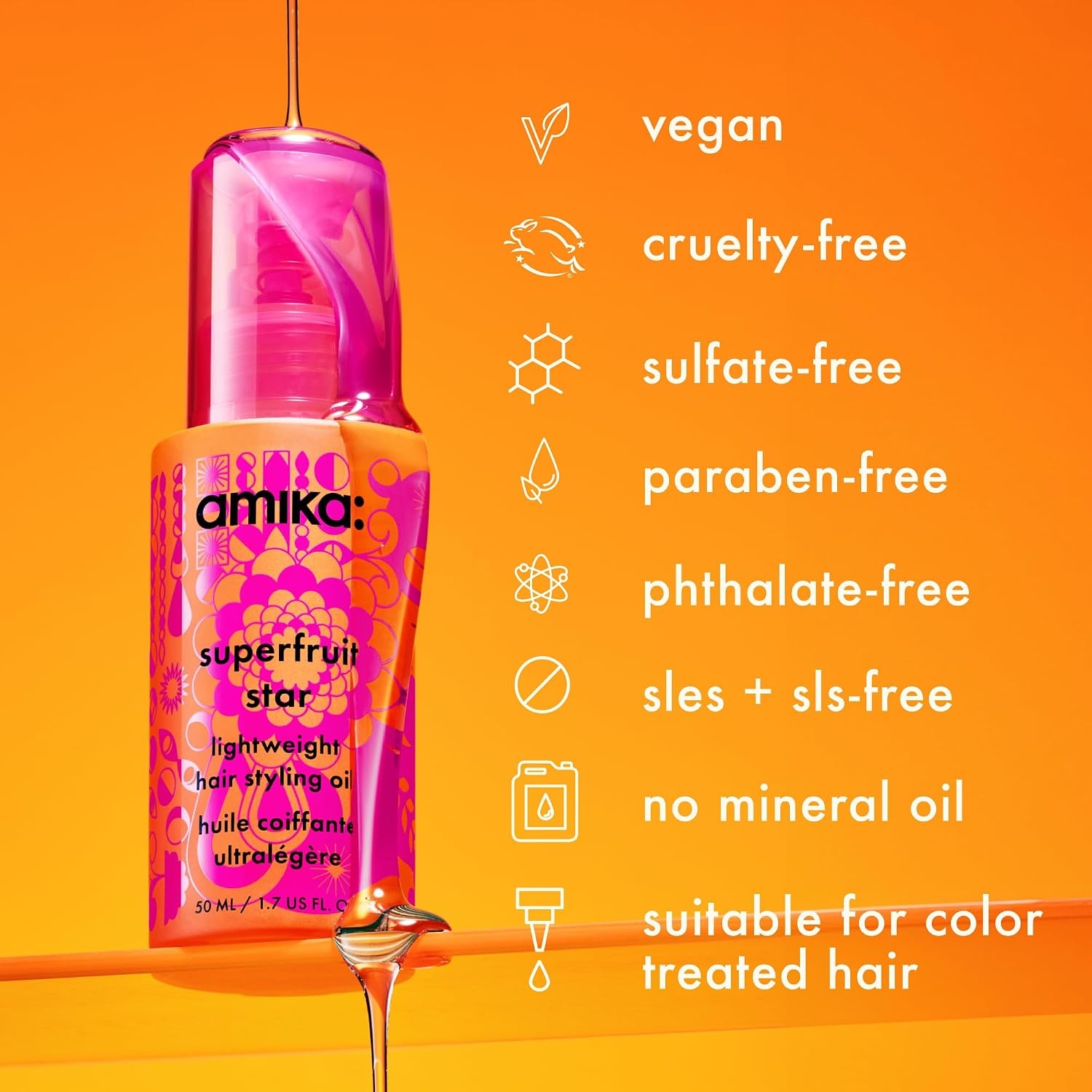 image:imageamika superfruit star lightweight hair styling heat defense oil heat protection strengthen reduce breakage smooth frizz add glossy shine for all hair types067 Fl Oz Pack of 1