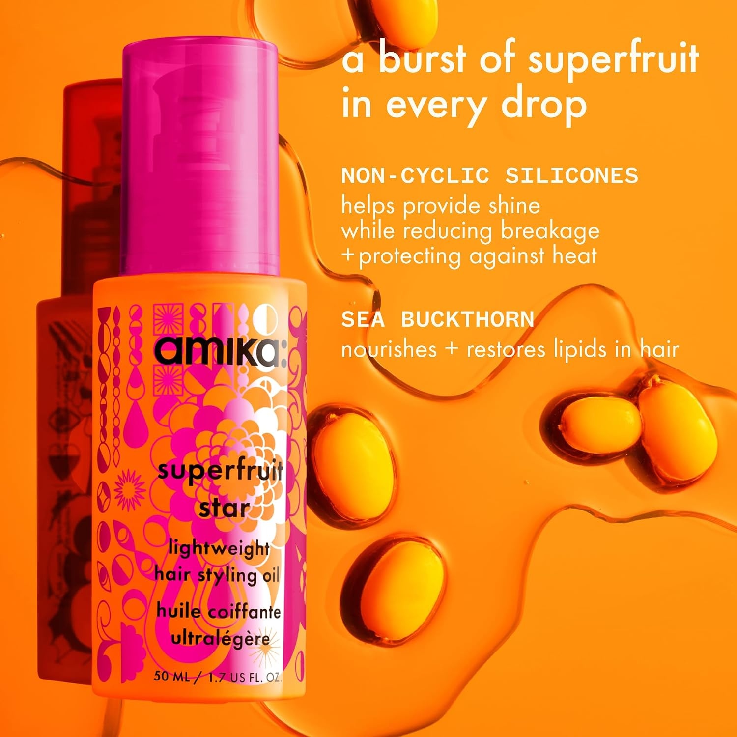 image:imageamika superfruit star lightweight hair styling heat defense oil heat protection strengthen reduce breakage smooth frizz add glossy shine for all hair types067 Fl Oz Pack of 1