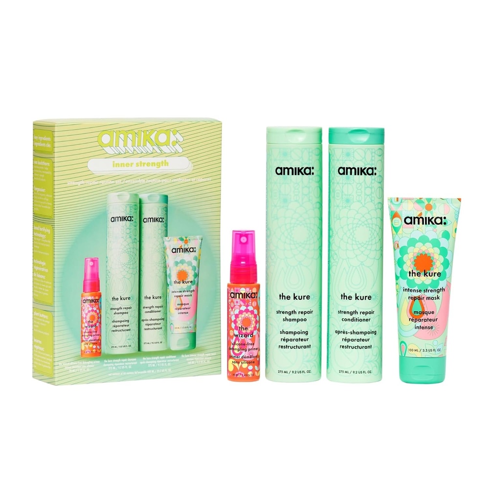 image:imageamika inner strength repair routine set gift set for dry damaged hair from bleach color chemical or heat use