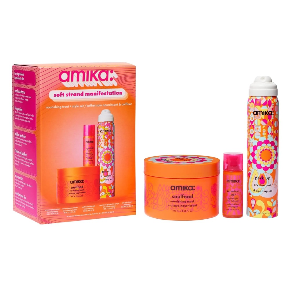 image:imageamika soft strand manifestation nourishing treat style set set for soft hair for all hair types full size soulfood travel size perk up superfruit star