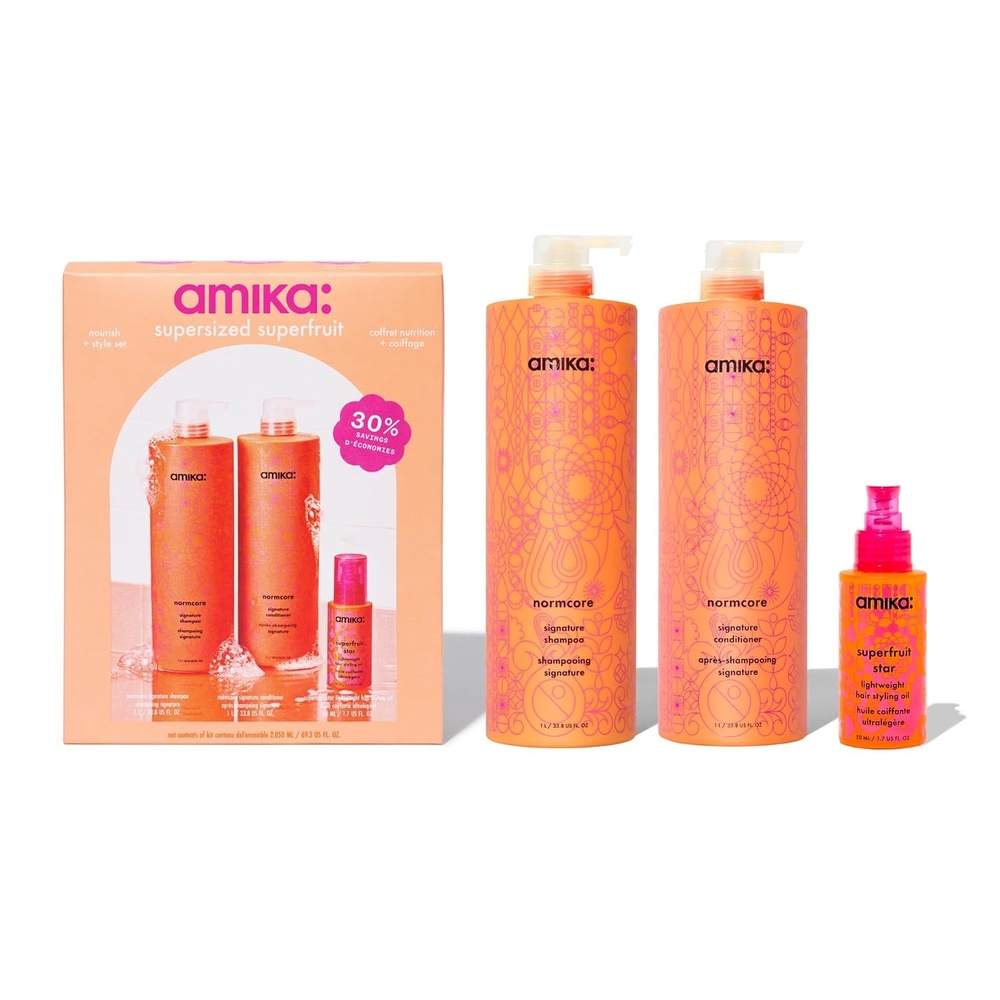 image:imageamika supersized superfruit nourish style set for finetothick hair types 13c seeking softer and more conditioned hair liter set for soft hair